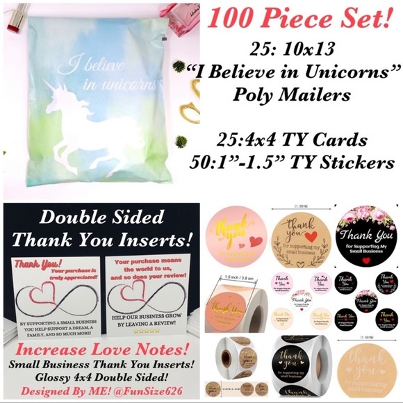 Office 10pc25 10x13 Blue Unicorn Poly Mailer Thank You Card Sticker